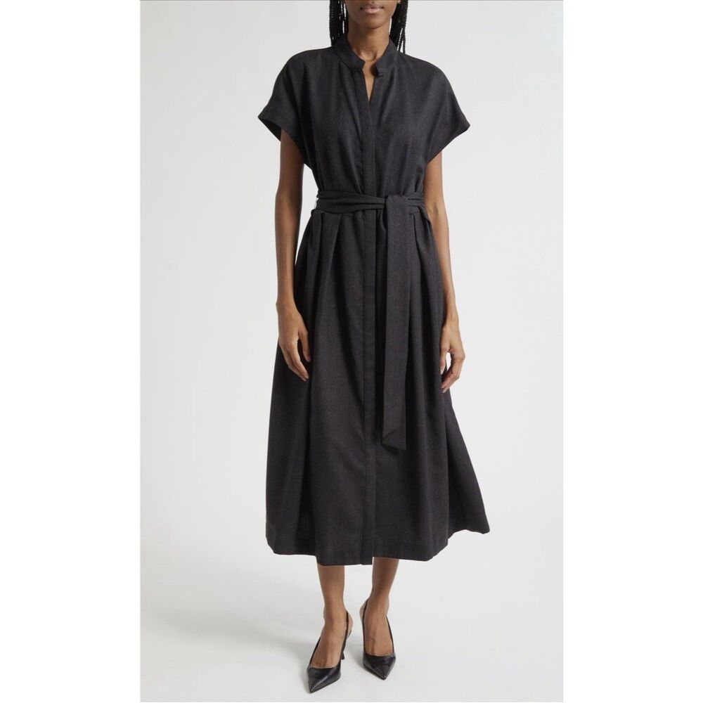 Eleventy Women’s Charcoal Grey Belted Wool Blend Midi Dress Size US 4/EU 42